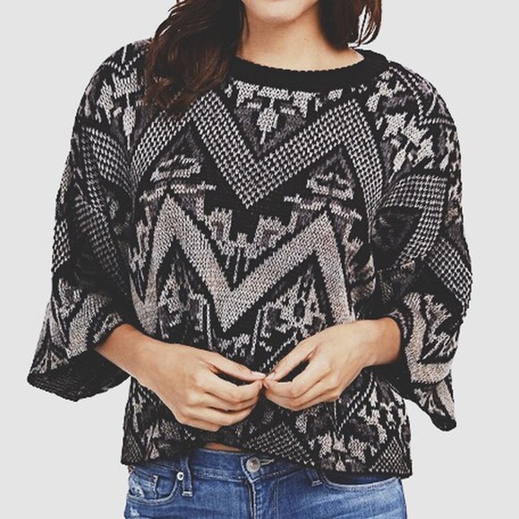 Free People Superstar Black Aztec Printed Sweater - Picture 1 of 5